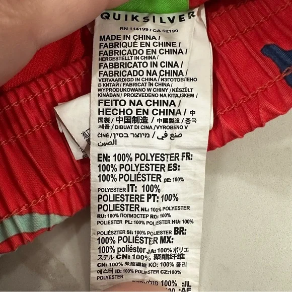 Quiksilver Boys Red Floral “Everyday Mix Volleyball” Swim Trunks Size Large 14 - Picture 11 of 12